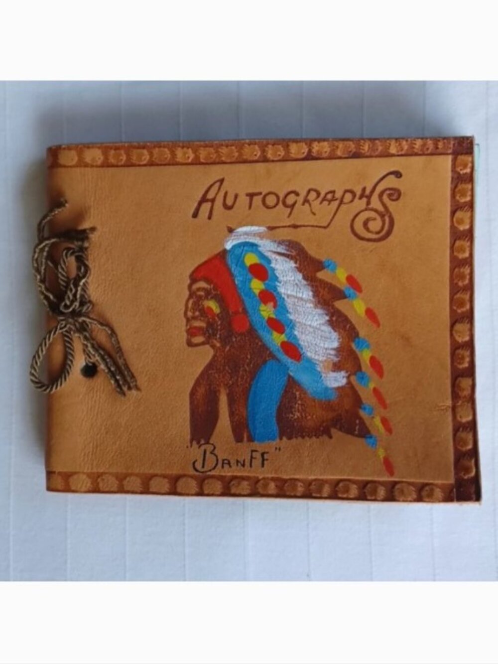 Vintage 1940s Leather Bound Native American Banff Souvenir Autograph Book